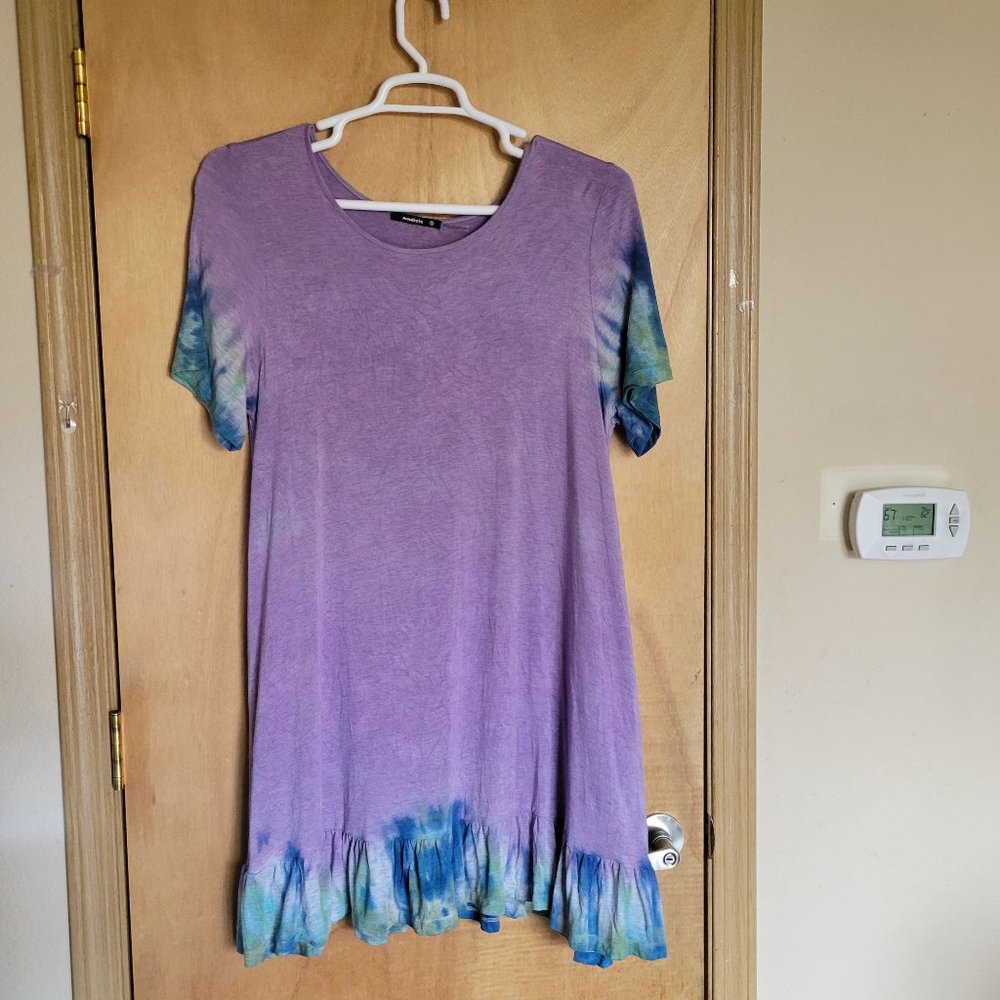 Annabelle Purple Tunic with Blue-Green Tie-Dye Accents 2XL